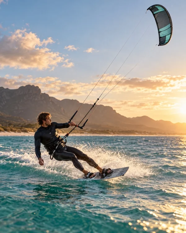 Atleta praticando kitesurf, imagem ilustrativa